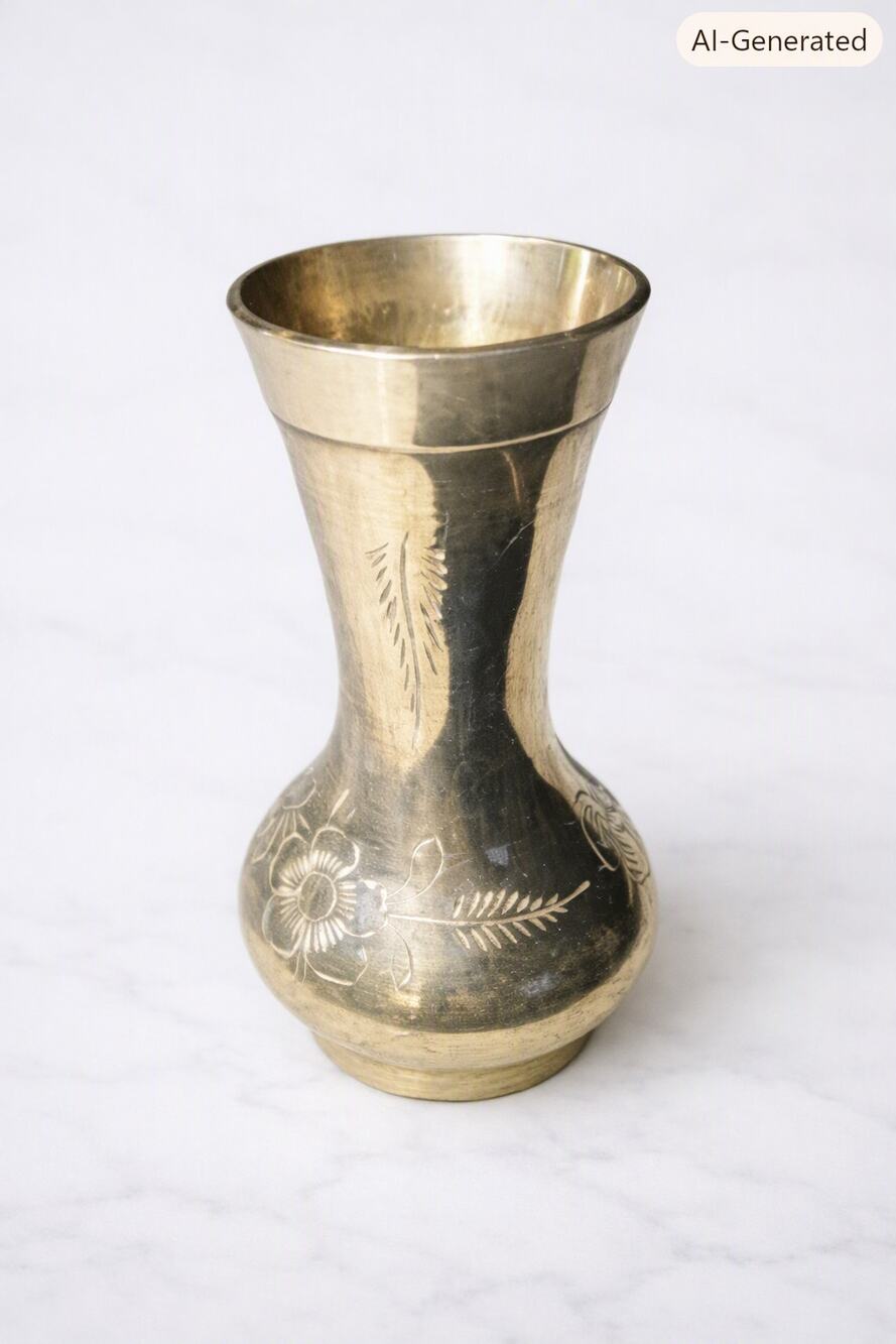 Miniature Brass Bud Vase 3.25 inch Hand‑Engraved Floral Design,Made in India